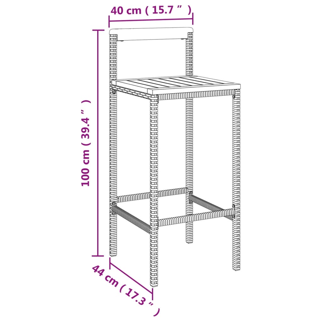 Sgabelli da Bar 4pz Grigi Polyrattan e Legno Massello di Acacia - homemem39