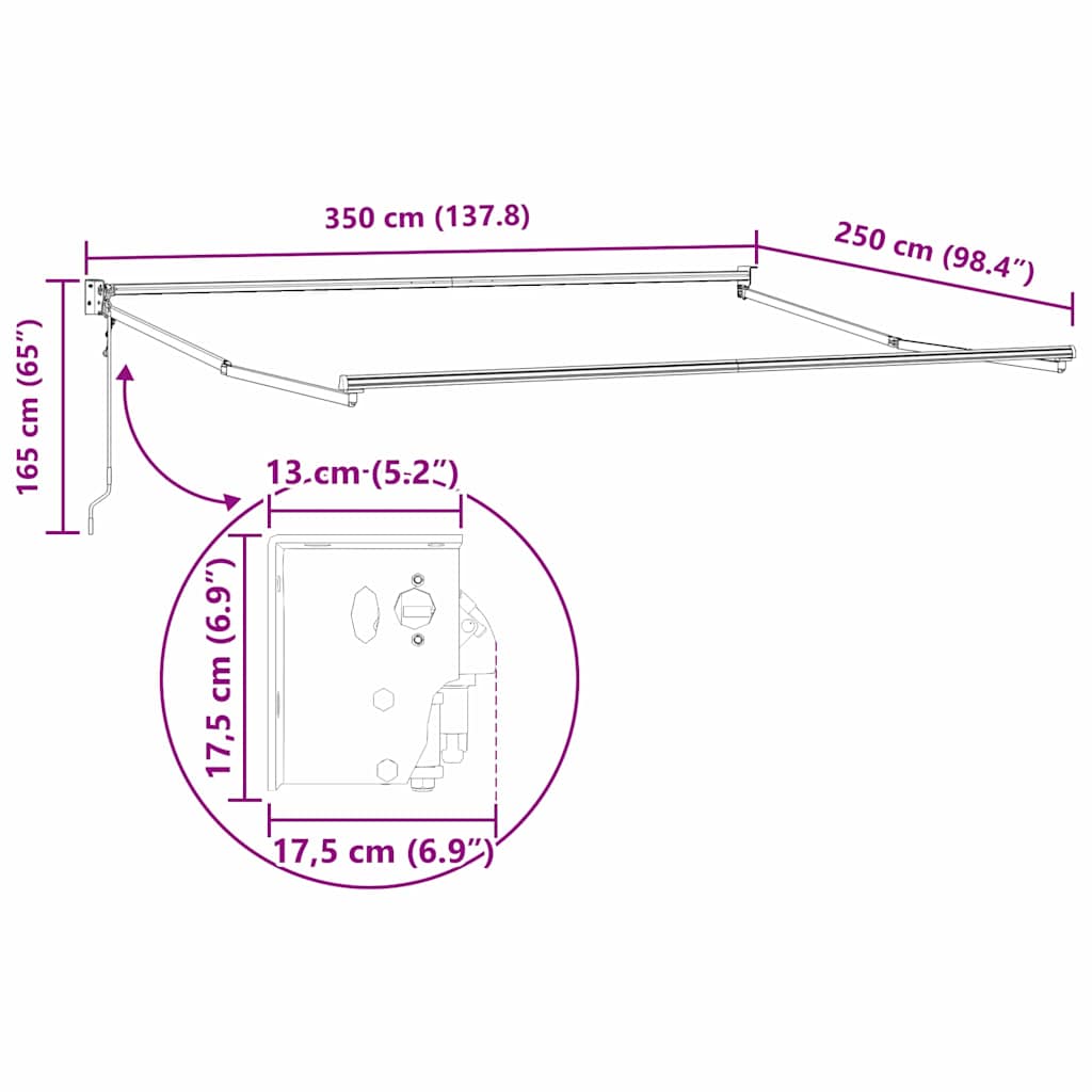 Telaio per tende da sole retrattile Bianco 350 x 250 cm | homemem39