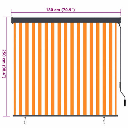 Tenda a rullo con tende Rigato Bianco e Arancione 180 x 250 cm | homemem39
