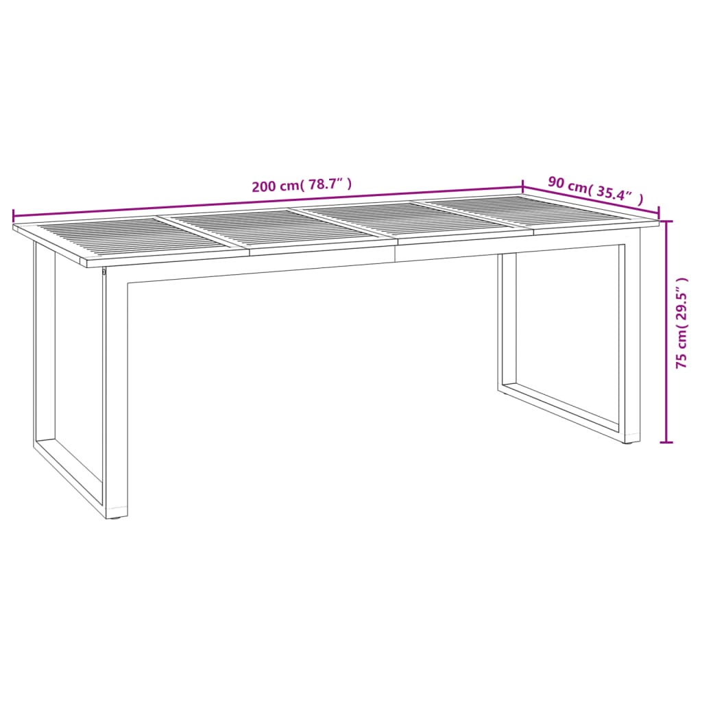 Tavolo Giardino con Gambe a U 200x90x75cm Legno Massello Acacia