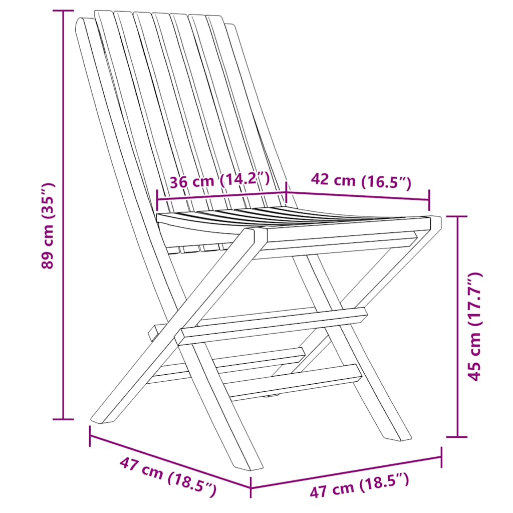 Sedie da Giardino Pieghevoli 2pz 47x47x89cm Legno Massello Teak
