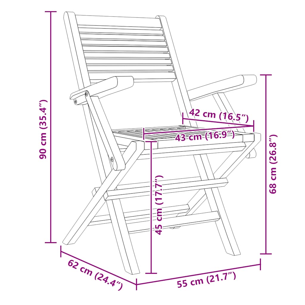 Sedie pieghevoli 2 pezzi 55x62x90 cm Legno massello di teak