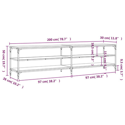 Mobile TV Rovere Fumo 200x30x50 cm Legno Multistrato e Metallo