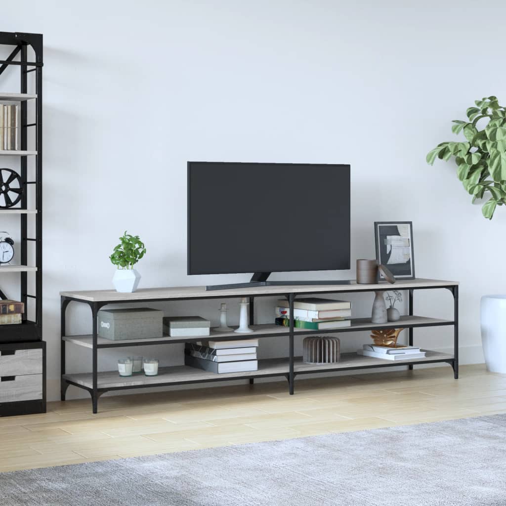 Mobile TV Grigio Sonoma 200x30x50cm Legno Multistrato e Metallo