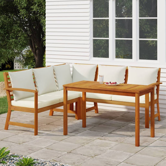 Set da Pranzo Giardino 4pz con Cuscini Legno Massello di Acacia | homemem39