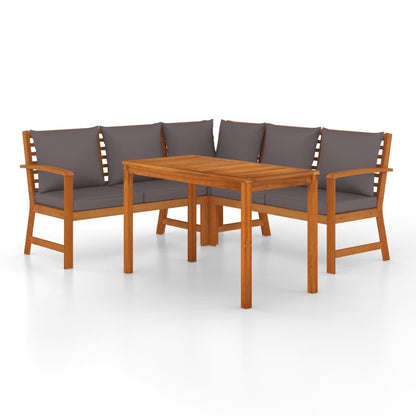 Set da Pranzo Giardino 4pz con Cuscini Legno Massello di Acacia