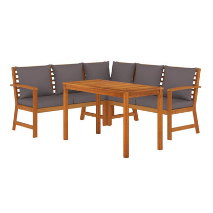 Set da Pranzo Giardino 4pz con Cuscini Legno Massello di Acacia