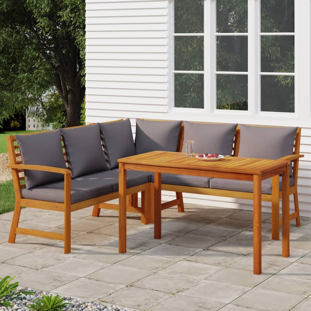 Set da Pranzo Giardino 4pz con Cuscini Legno Massello di Acacia