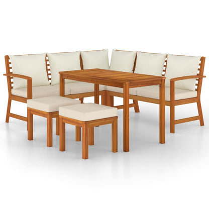 Set da Pranzo da Giardino 6pz con Cuscini Legno Massello Acacia | homemem39