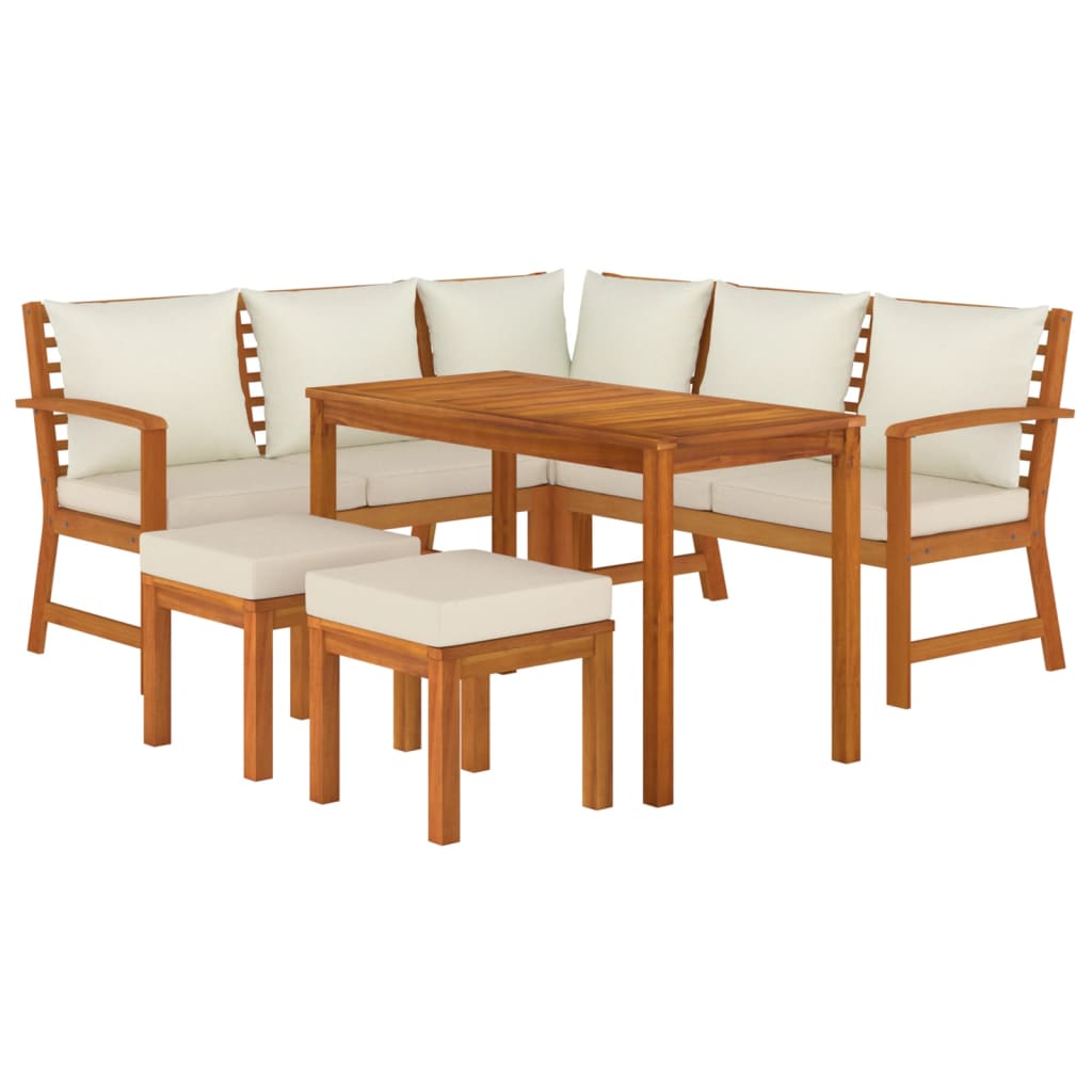 Set da Pranzo da Giardino 6pz con Cuscini Legno Massello Acacia | homemem39