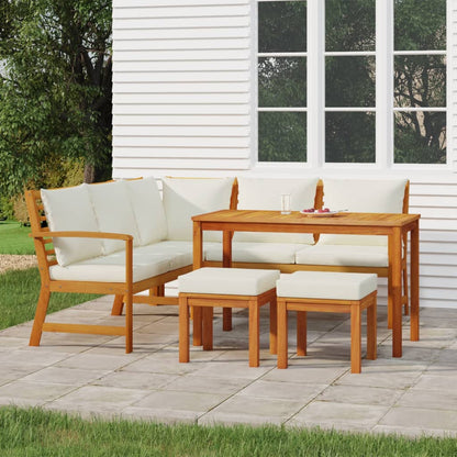 Set da Pranzo da Giardino 6pz con Cuscini Legno Massello Acacia | homemem39