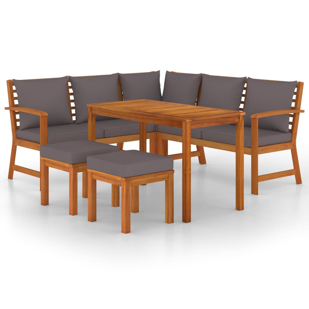 Set da Pranzo da Giardino 6pz con Cuscini Legno Massello Acacia | homemem39