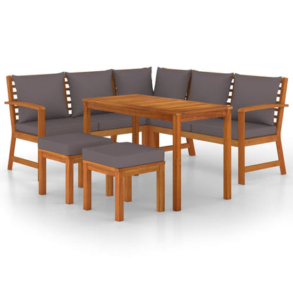 Set da Pranzo da Giardino 6pz con Cuscini Legno Massello Acacia | homemem39