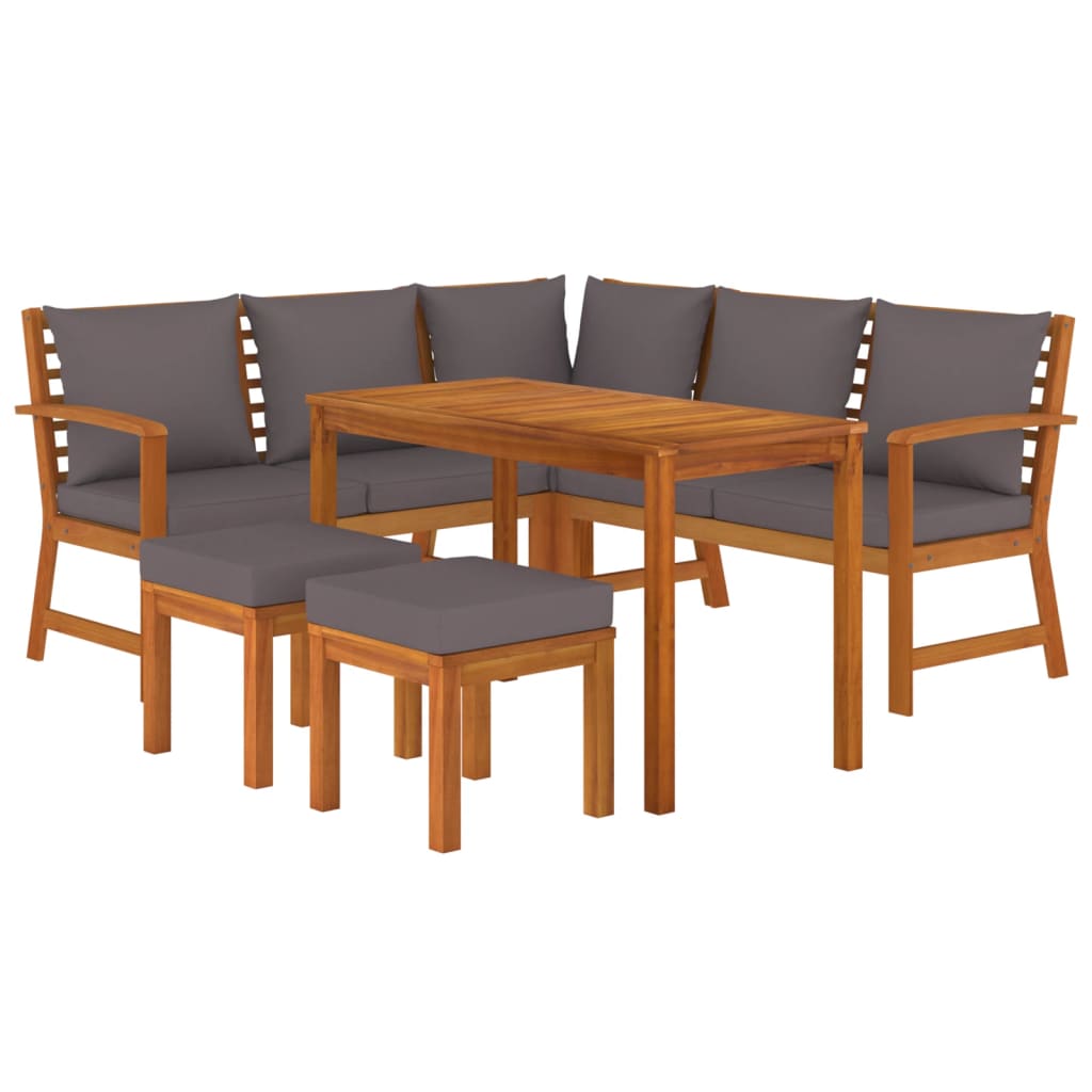 Set da Pranzo da Giardino 6pz con Cuscini Legno Massello Acacia | homemem39