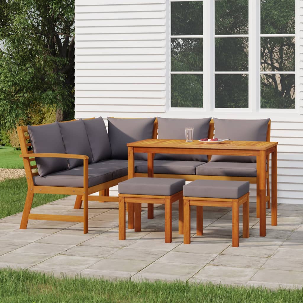 Set da Pranzo da Giardino 6pz con Cuscini Legno Massello Acacia | homemem39