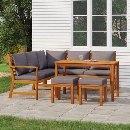 Set da Pranzo da Giardino 6pz con Cuscini Legno Massello Acacia | homemem39