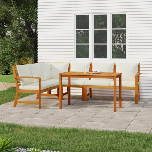 Set da Pranzo Giardino 5pz con Cuscini Legno Massello di Acacia | homemem39