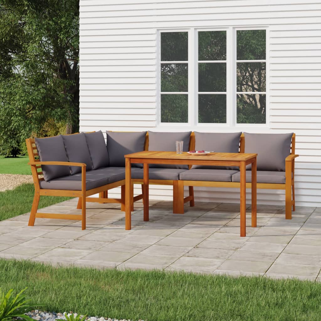 Set da Pranzo Giardino 5pz con Cuscini Legno Massello di Acacia | homemem39