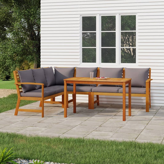 Set da Pranzo Giardino 5pz con Cuscini Legno Massello di Acacia | homemem39