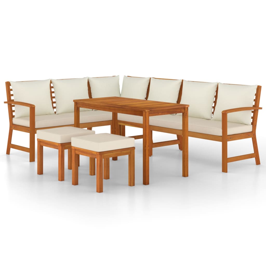 Set da Pranzo Giardino 7pz con Cuscini Legno Massello di Acacia | homemem39