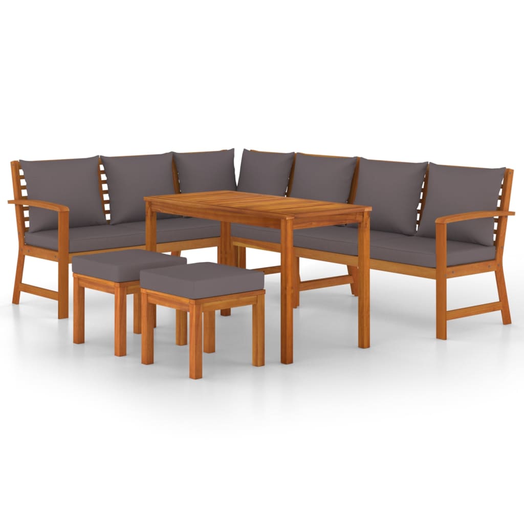 Set da Pranzo Giardino 7pz con Cuscini Legno Massello di Acacia | homemem39