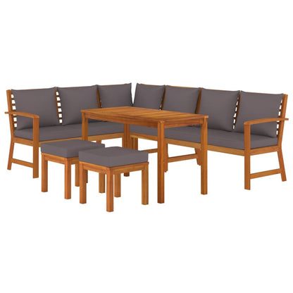 Set da Pranzo Giardino 7pz con Cuscini Legno Massello di Acacia | homemem39