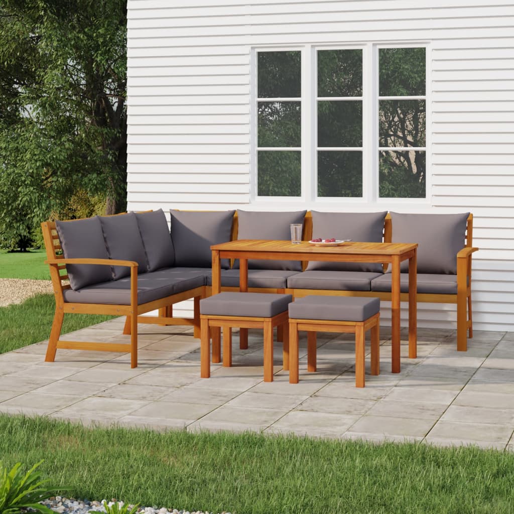 Set da Pranzo Giardino 7pz con Cuscini Legno Massello di Acacia | homemem39