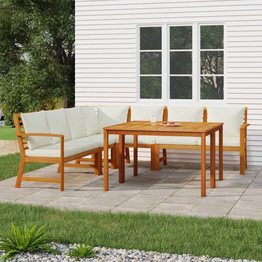 Set da Pranzo Giardino 7pz con Cuscini Legno Massello di Acacia | homemem39
