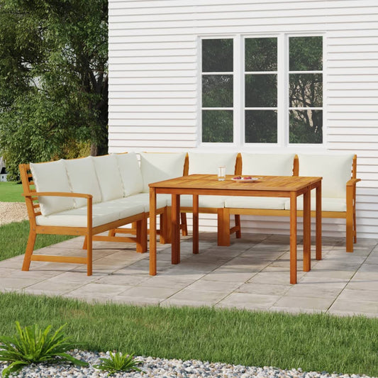 Set da Pranzo Giardino 7pz con Cuscini Legno Massello di Acacia | homemem39