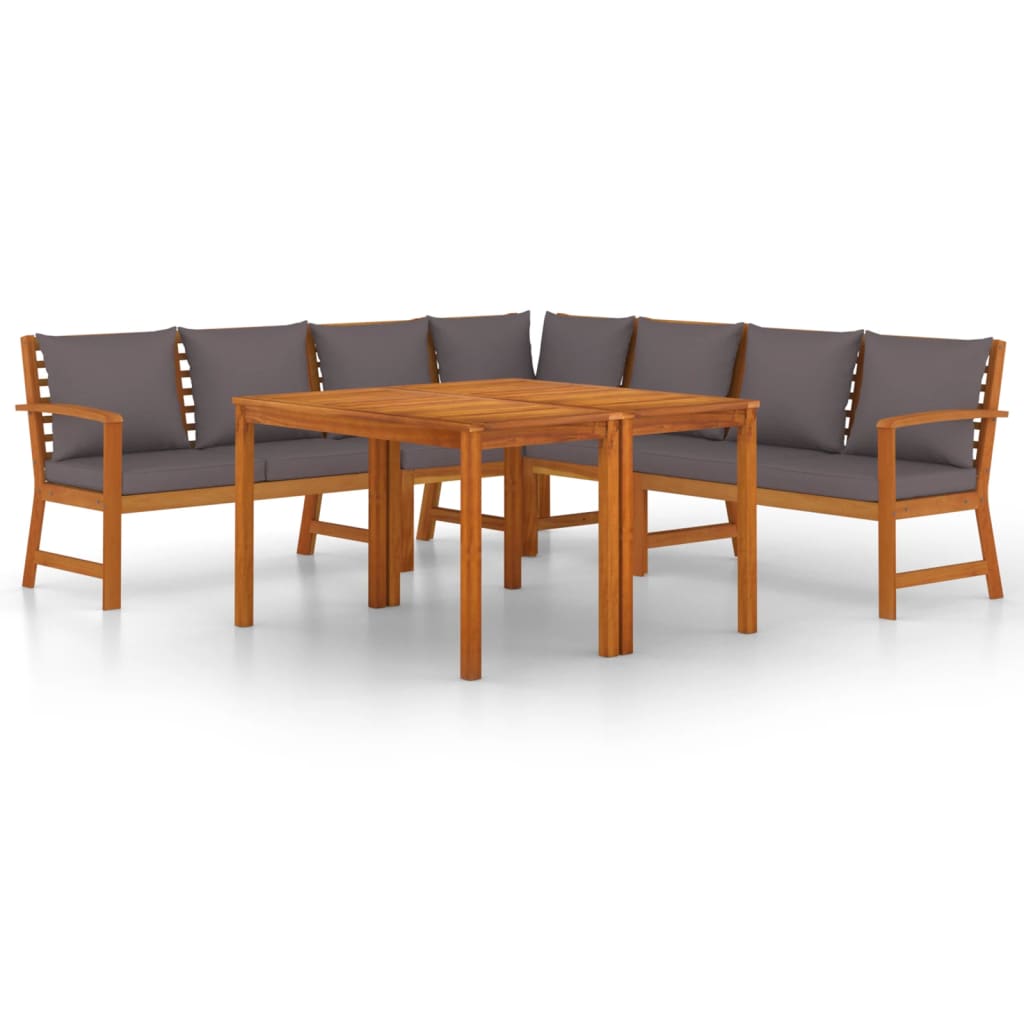 Set da Pranzo Giardino 7pz con Cuscini Legno Massello di Acacia | homemem39