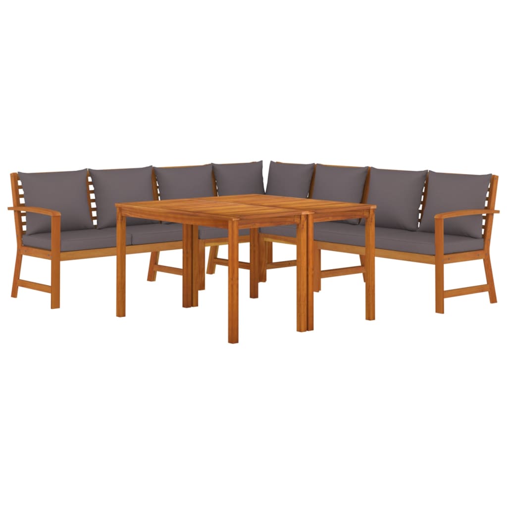 Set da Pranzo Giardino 7pz con Cuscini Legno Massello di Acacia | homemem39