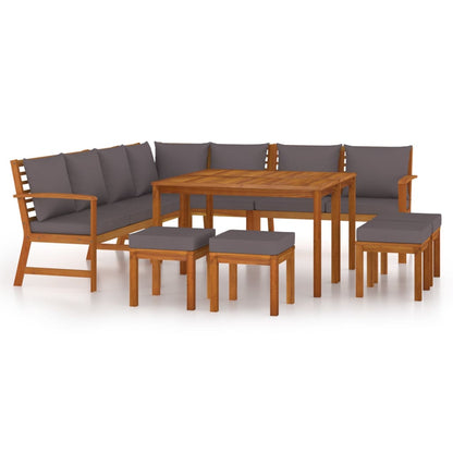 Set da Pranzo Giardino 11 pz con Cuscini Legno Massello Acacia
