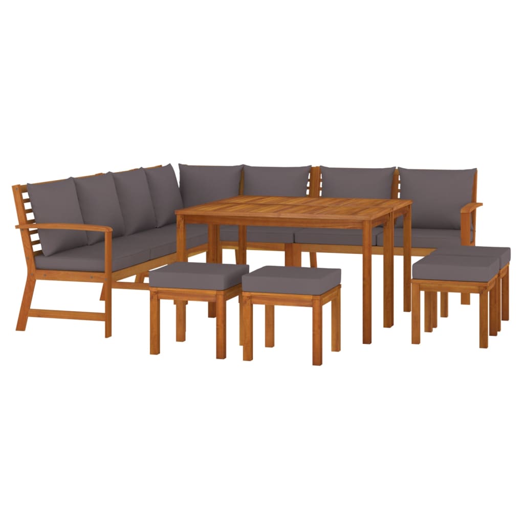 Set da Pranzo Giardino 11 pz con Cuscini Legno Massello Acacia