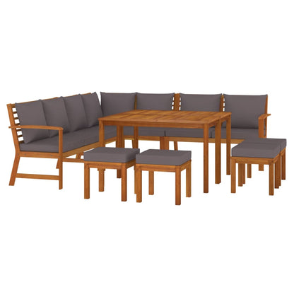 Set da Pranzo Giardino 11 pz con Cuscini Legno Massello Acacia