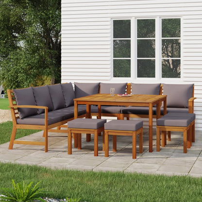 Set da Pranzo Giardino 11 pz con Cuscini Legno Massello Acacia