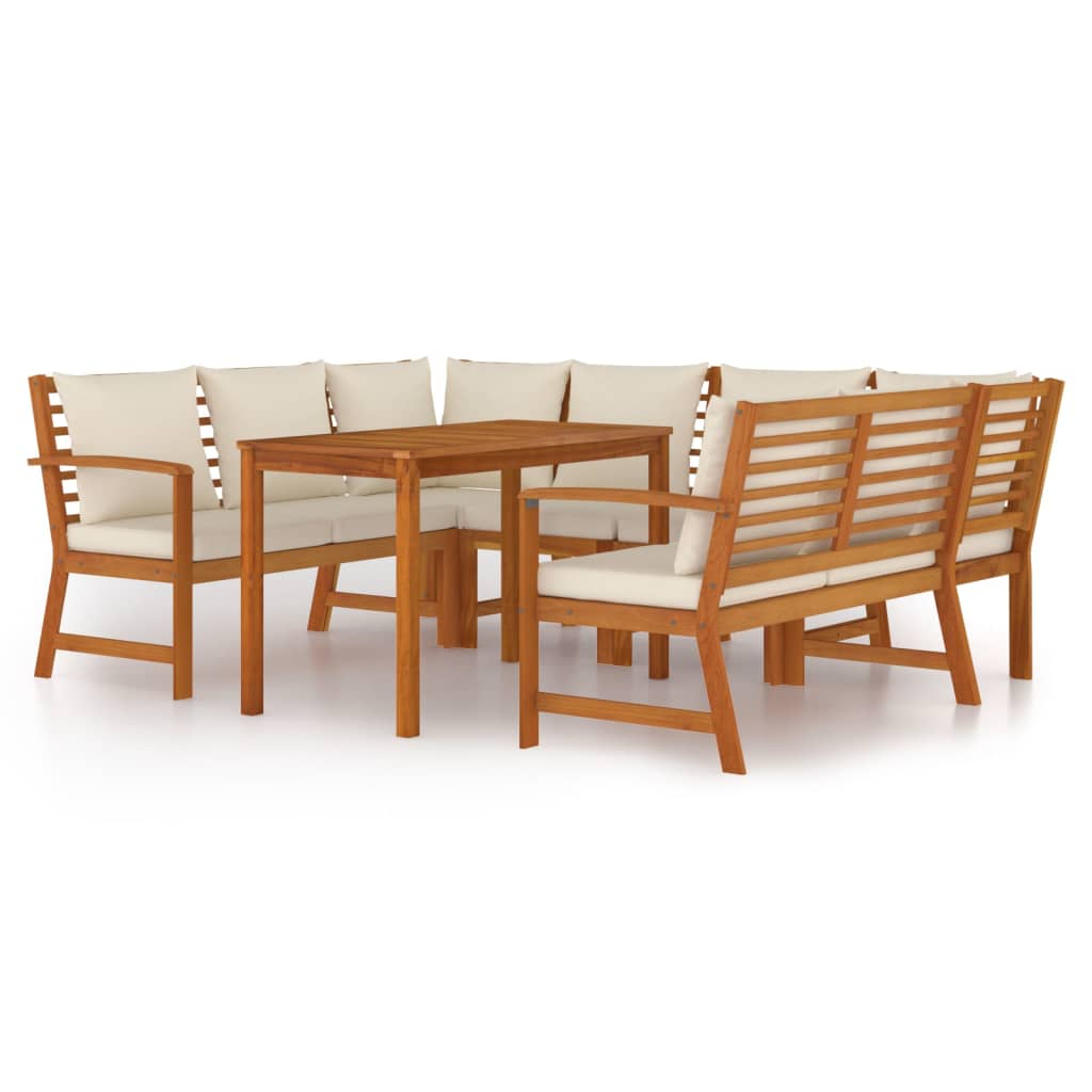 Set da Pranzo Giardino 7pz con Cuscini Legno Massello di Acacia | homemem39