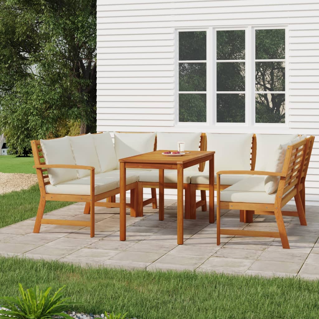 Set da Pranzo Giardino 7pz con Cuscini Legno Massello di Acacia | homemem39