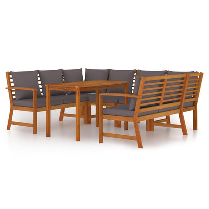 Set da Pranzo Giardino 7pz con Cuscini Legno Massello di Acacia