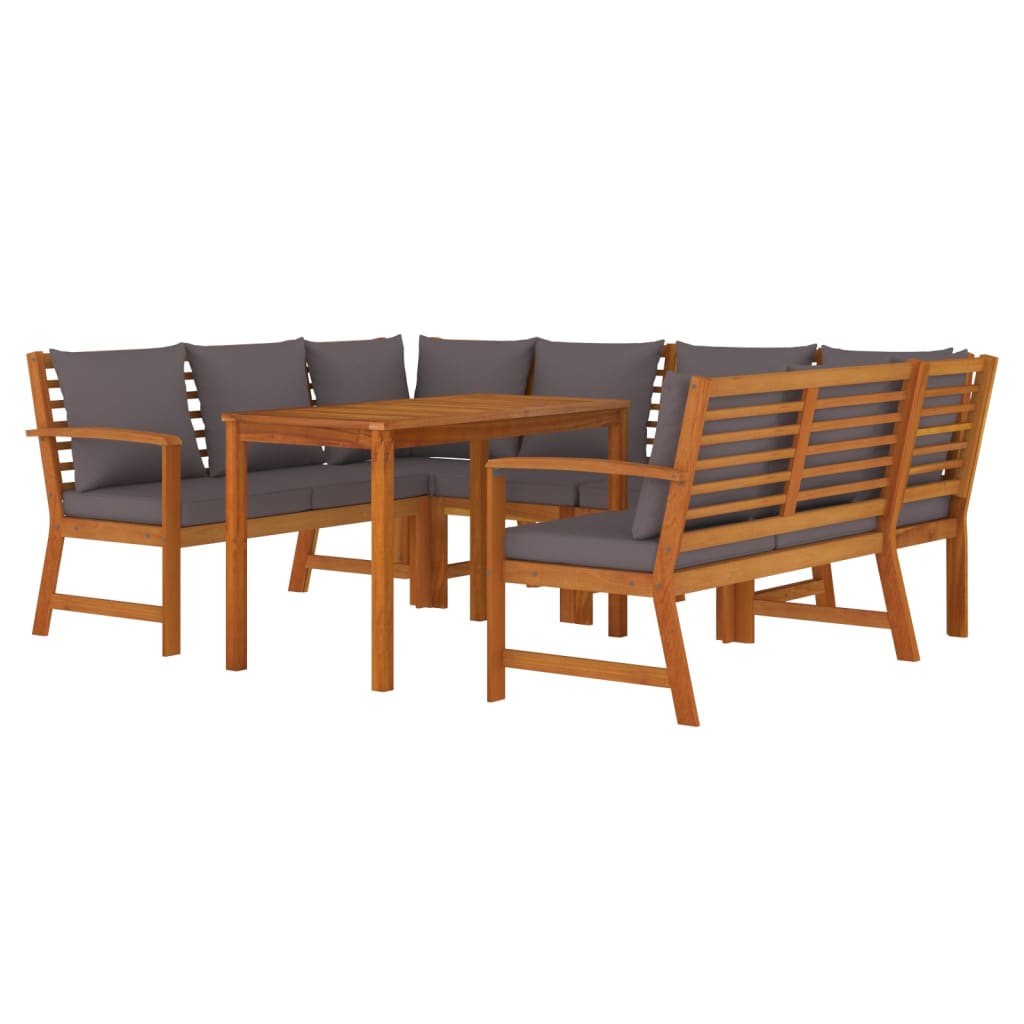 Set da Pranzo Giardino 7pz con Cuscini Legno Massello di Acacia