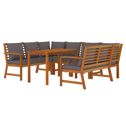 Set da Pranzo Giardino 7pz con Cuscini Legno Massello di Acacia