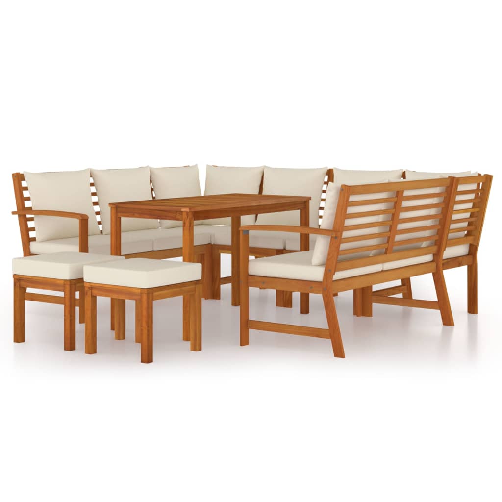 Set da Pranzo da Giardino 9pz con Cuscini Legno Massello Acacia | homemem39