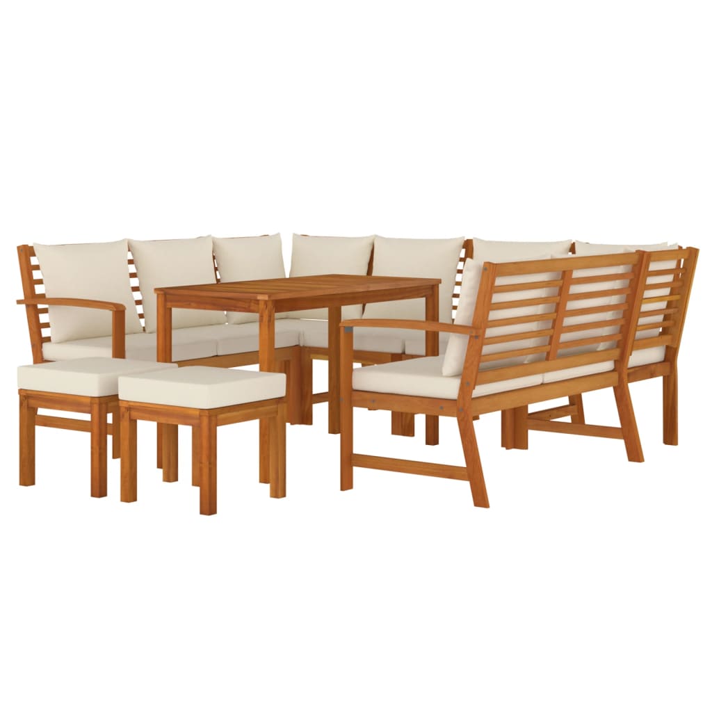 Set da Pranzo da Giardino 9pz con Cuscini Legno Massello Acacia | homemem39