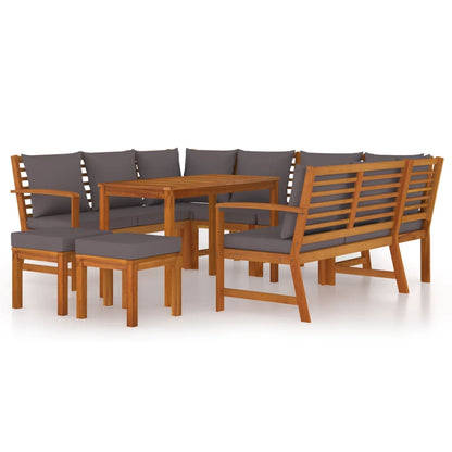 Set da Pranzo da Giardino 9pz con Cuscini Legno Massello Acacia | homemem39