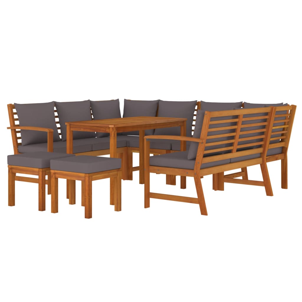 Set da Pranzo da Giardino 9pz con Cuscini Legno Massello Acacia | homemem39