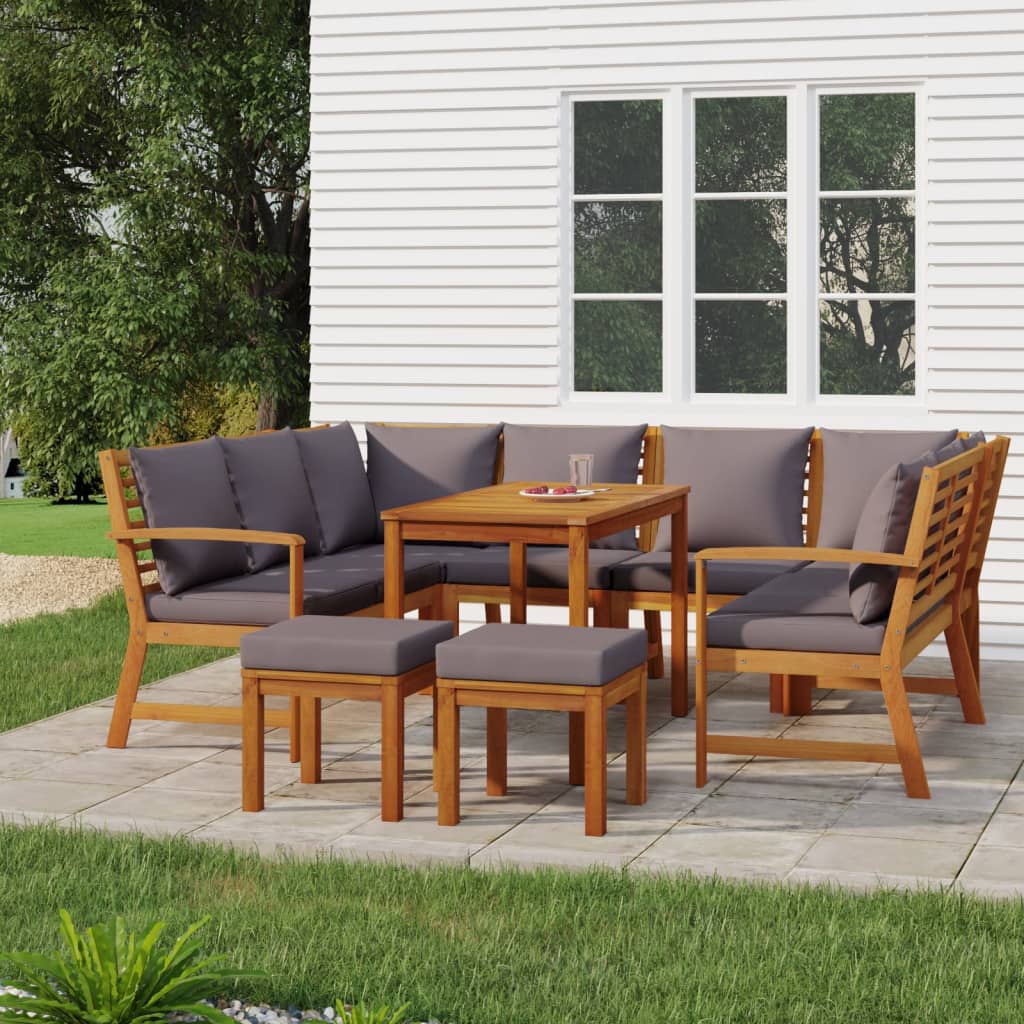 Set da Pranzo da Giardino 9pz con Cuscini Legno Massello Acacia | homemem39
