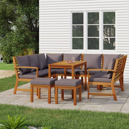 Set da Pranzo da Giardino 9pz con Cuscini Legno Massello Acacia | homemem39