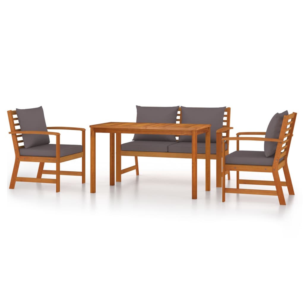 Set da Pranzo Giardino 4pz con Cuscini Legno Massello di Acacia | homemem39