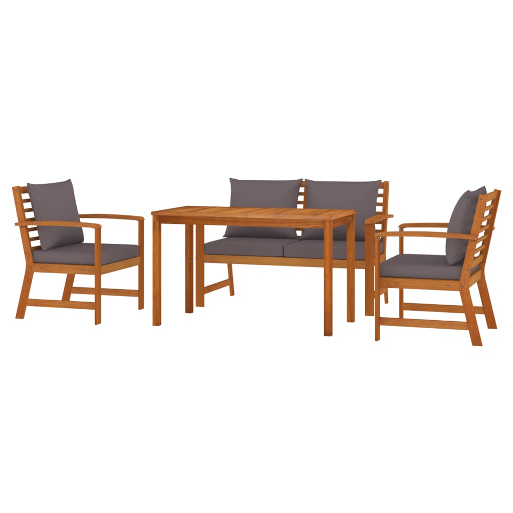 Set da Pranzo Giardino 4pz con Cuscini Legno Massello di Acacia | homemem39