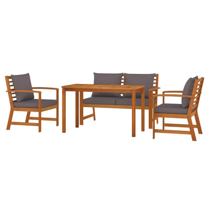 Set da Pranzo Giardino 4pz con Cuscini Legno Massello di Acacia | homemem39