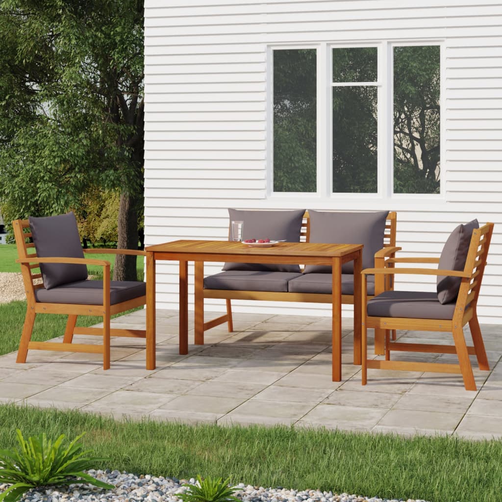 Set da Pranzo Giardino 4pz con Cuscini Legno Massello di Acacia | homemem39